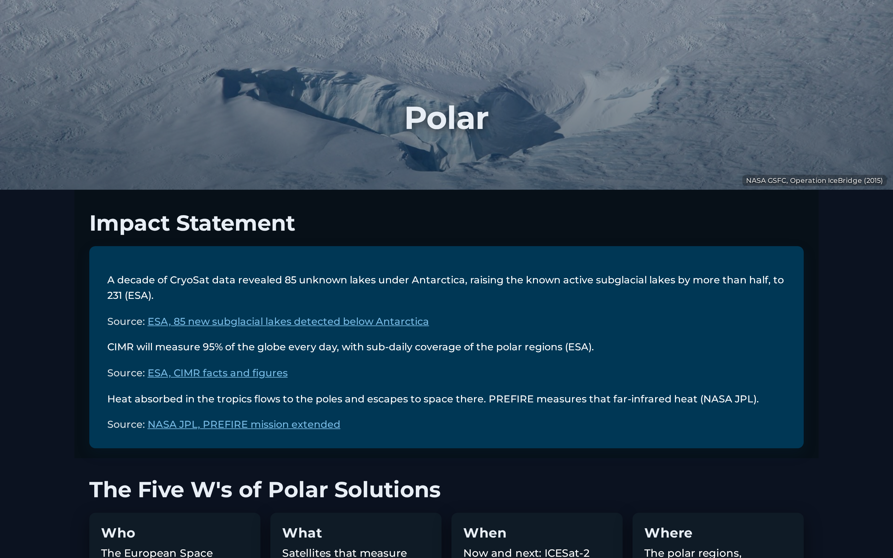 Capture d'écran de la page Nouveau : le pôle Polaire sur Saving Planets
